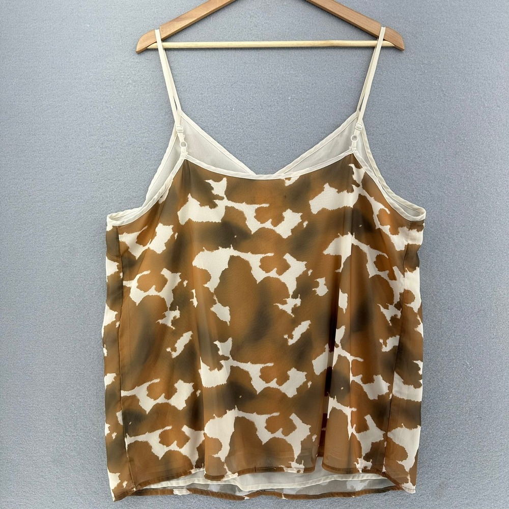 Lucky & Blessed Button Front‎ Cami Tank Top Brown Cow Print W SZ 2X Retro USA